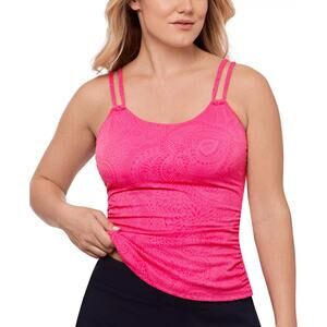 Swim Solutions Women's Paisley-Print Tunnel Tankini Top Pink Size 18 0640